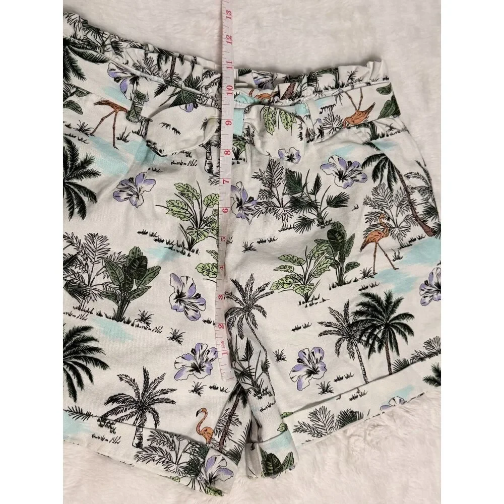 Janie and Jack White Tropical Palm Print Cotton Smocked Shorts Flamingo Girls 12